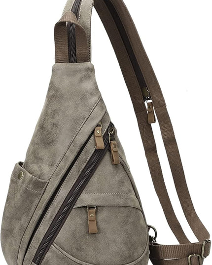 KL928 PU Leather Sling Bag - Small Crossbody Backpack Shoulder Casual Daypack Rucksack for Men Women(Dark Coffee)