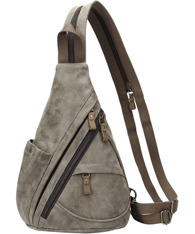 KL928 PU Leather Sling Bag - Small Crossbody Backpack Shoulder Casual Daypack Rucksack for Men Women(Dark Coffee)