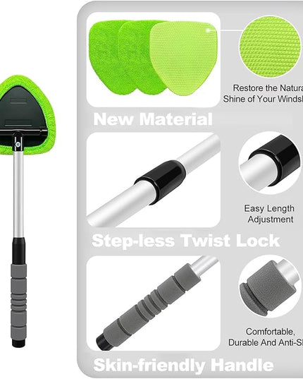 XINDELL Windshield Cleaner Tool – Car Interior Window Cleaning Kit with Extendable Handle & 4 Microfiber Pads, Auto Wiper Inside Windshield Brush for Car & Home Windows