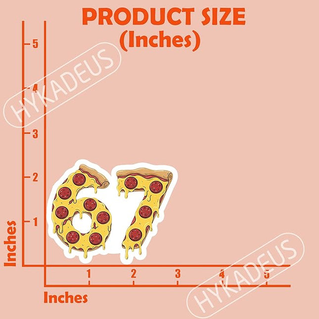(3Pcs) 67 Pizza Meme Stickers Funny Six Seven Gen Alpha Slang 6 7 Numbers Vinyl Decals Waterproof for Laptop, Water Bottle, Tumbler, Scrapbooking, 3" x 2.4"