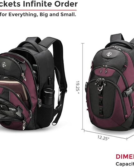 Swissdigital Design Laptop Backpack with USB Charging Port, Travel Backpack Fits 15.6 inches Computer, 31L College School Backpack for Women, Angola red/Black | SD803-44
