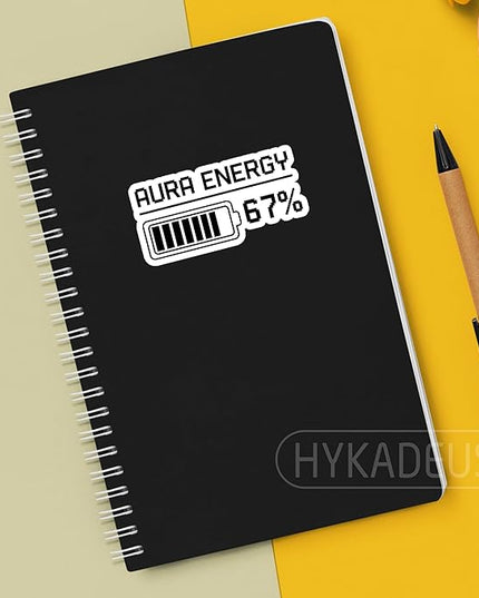 (3Pcs) Aura Energy at 67 Funny Six Seven Meme Sticker 6 7 Numbers Battery Level Humor Vinyl Decals Gen Alpha Design Waterproof for Laptop, Water Bottle, Tumbler, 3" x 1.5"