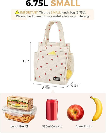 Fmeida Insulated Lunch Bag Women, 6.75L Small Lunch Bags with Multiple Pockets, Reusable Thermal Cooler Tote for Work, Office, Picnic, Travel | Hook and Loop Closure, Strawberry