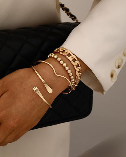 ÌF ME Gold Bangle Bracelets for Women, Indian Bangles Stackable Set, Multi Layer Textured 14K Gold Plated Chunky Bracelets Boho Jewelrys Set