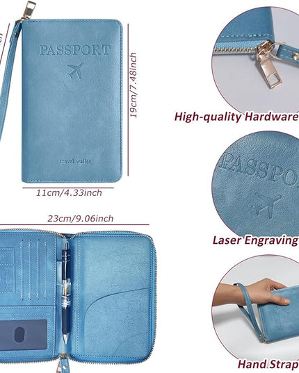 Passport Holder for Travel, Passport Holder Cover Wallet for Women Men With Rfid Blocking, PU Passport Book Card Holder Case - Travel Essentials Accessories Blue