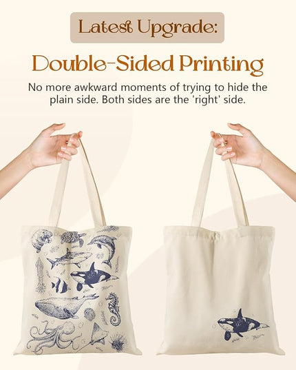 Aesthetic Tote Bag for Girls - with Magnetic Buckle and Zipper Inner Pocket for Women Lady Canvas Cotton Tote Bag