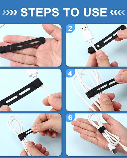 42 Pcs Silicone Cable Ties Reusable Cord Straps Multipurpose Elastic Cable Organizer for Bundling Fastening Earphone Phone Charger Home Office School(Black,3.15 Inch)