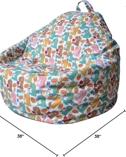 YuppieLife Kids Storage Bean Bag Cover（No Filling） Toy Organizer|Carrying Handle Sofa|Available for Kids and Teenager|Cuddle Chair|Machine Washable and Durable（38“,Happy Dinosaur）