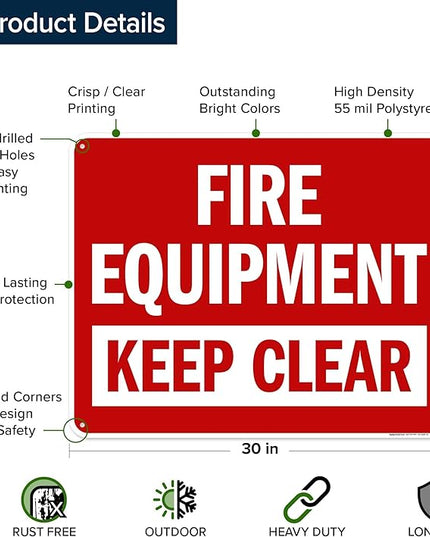 Fire Equipment Keep Clear Sign, 24x30 Inches, 55 mil thick HDPS (high density polystyrene), Made in USA by My Sign Center