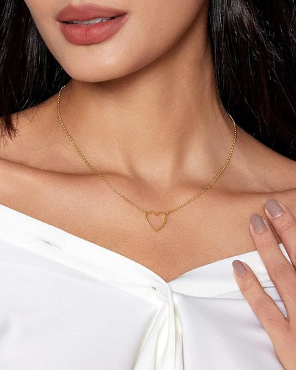 Cute Heart Necklace Dainty 18k Gold Plated Tiny Heart Pendant Choker Necklaces Small Gold Love Open Heart Chain Necklace for Women Simple Gold Necklace for Women Trendy Jewelry