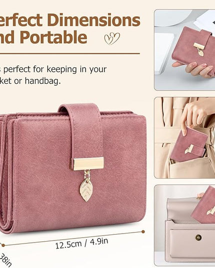HUANLANG Small Women's Wallet Rfid Blocking Leather Bifold Credit Card Holder Ladies Wallet Zipper Pocket with ID Window