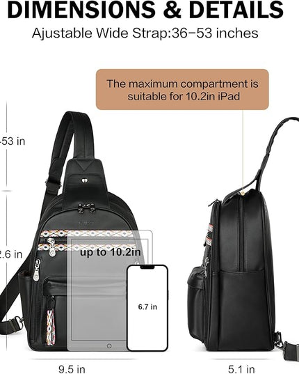 FADEON Large Sling Bag for Women, Leather Crossbody Purse Designer Anti Theft Sling Backpack, RFID Fanny Packs for Travel
