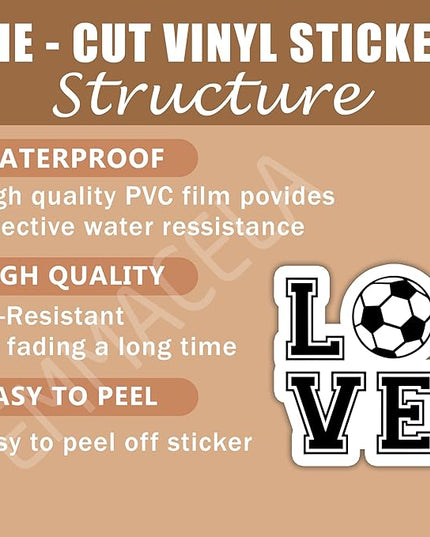 Love Soccer Stickers – Waterproof Vinyl Decals for Tumblers, Laptops, Water Bottles, Phones, Scrapbooks – Cute Soccer Design for Players, Fans, and Teams – 3" x 2.6" (3PCS).