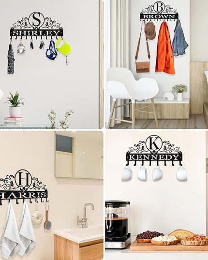 Personalized Metal Key Rack Hooks, Key Holder Wall Mounted Key Hooks, Name Background Letter Theme Wall Decoration Hooks, Key Hanger Organizer for Living Room, Entryway, Bathroom, Office Decor