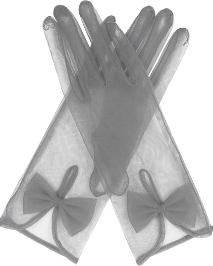 QRBTSCL Women's Short Tea Party Gloves Tulle Gloves with Bowknot Mesh Glove Wedding Bridesmaids Evening Party Glove