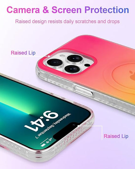 Aesthetic Case for iPhone 13 Pro Max Case for Women Girls, Compatible with Magsafe, Cute Girly Trendy Glitter Sparkly Rainbow Magnetic Protective Phone Cover, Matte Iridescent Red & Yellow