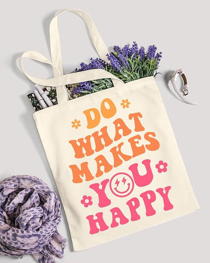 AUSVKAI Canvas Tote Bag Aesthetic for Women, Cute Reusable Cloth Cotton Bags for College Shopping Beach Grocery Trendy Gifts