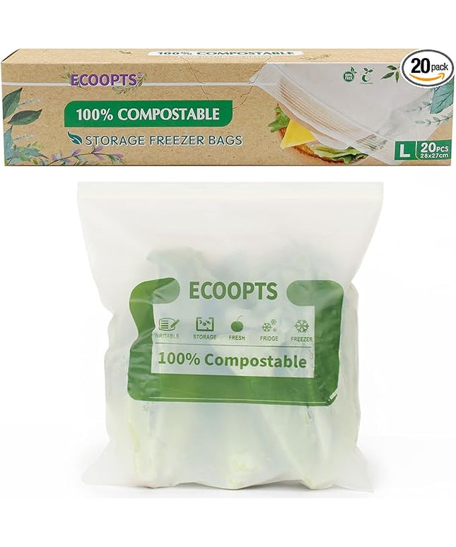 100% Compostable Large Gallon Zip Bag | ECO-Friendly Food Storage Bags | Freezer Bag | Plant-Based BPA-free | Seal well for Fruit,Food and Snack (1, Large)