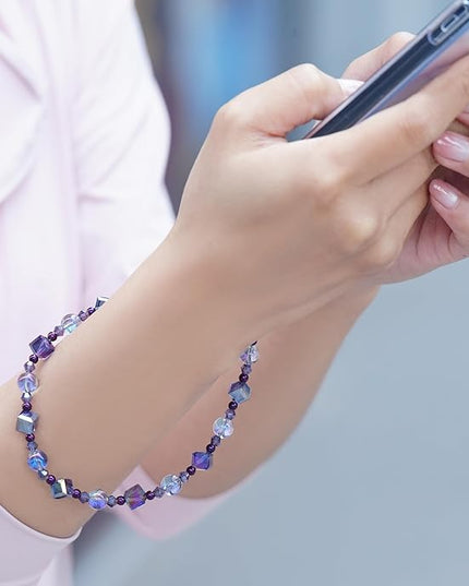 Cell Phone Wrist Strap Crystal Beaded Phone Bracelet Strap For Women Sparkling Beads Wristlet Lanyard Beaded Chain (Night Purple)