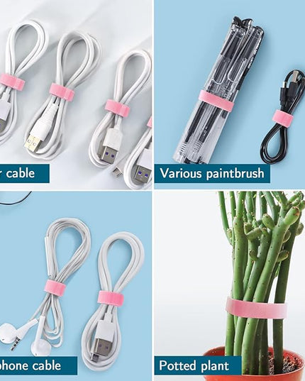 YOVXLO 50PCS 6 Inch Reusable Cable Ties, Adjustable Fastening Ties, Microfiber Cloth for Computer Link Cable Cord Management (Pink)