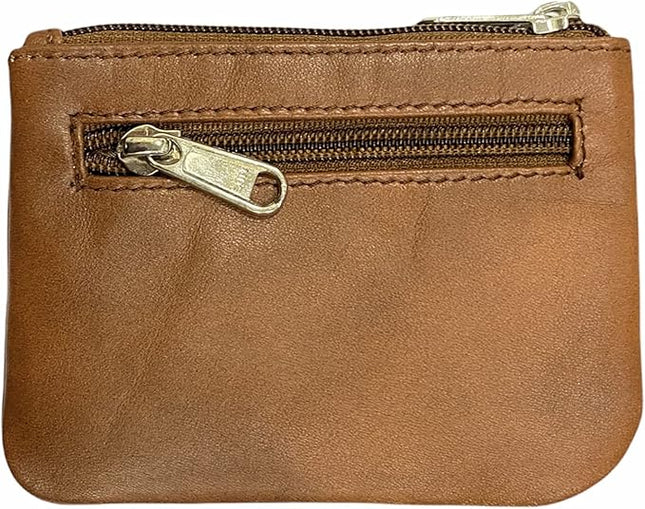 LEATHER FARM's lambskin leather coin pouch/coin purse for both mens and womens. (TAN)
