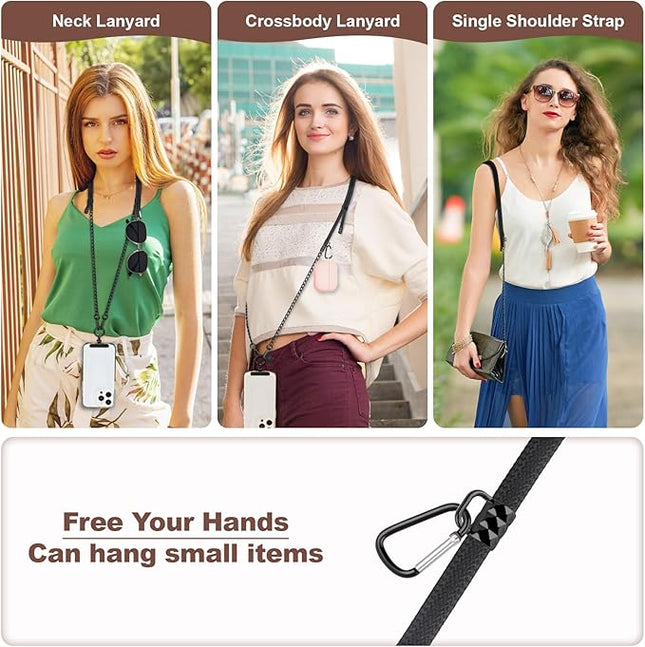 Cell Phone Chain Crossbody Phone Lanyard with 2 Metal Tether Tabs, Adjustable Black Braided Phone Strap and Phone Chain Strap Combination, Cell iPhone Lanyard Crossbody for Women and Men, Black