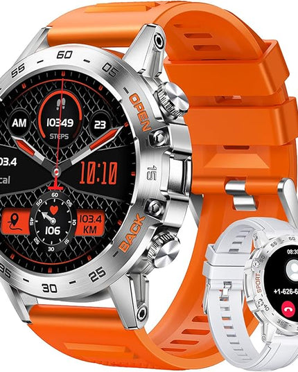 SUNKTA Military Smart Watch for Men(Answer/Dial Calls),100 Sports Modes, 5ATM Waterproof,1.39''HD Touchscreen Fitness Watch,with Heart Rate/SpO2 for Android/iOS Smart Watch Orange