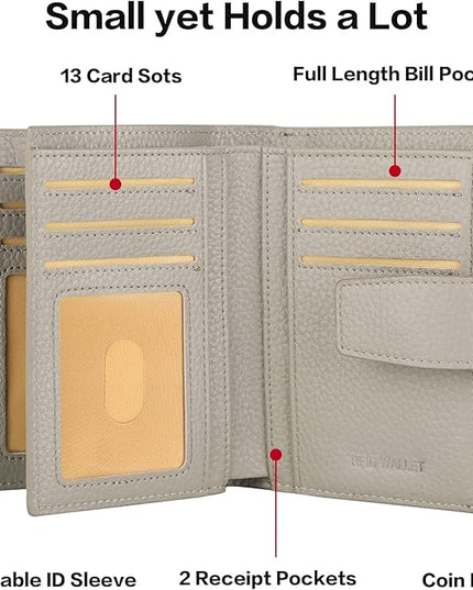 Lavemi Small Compact Women Wallet RFID Blocking Genuine Leather Bifold Purse with ID Windows
