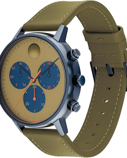 Movado Face Watch - Swiss Quartz Chronograph, Leather Strap - Classic, Timeless Luxury Fashion Timepiece for Him or Her - 43mm