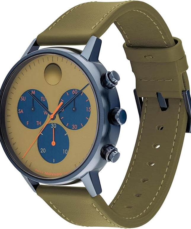 Movado Face Watch - Swiss Quartz Chronograph, Leather Strap - Classic, Timeless Luxury Fashion Timepiece for Him or Her - 43mm