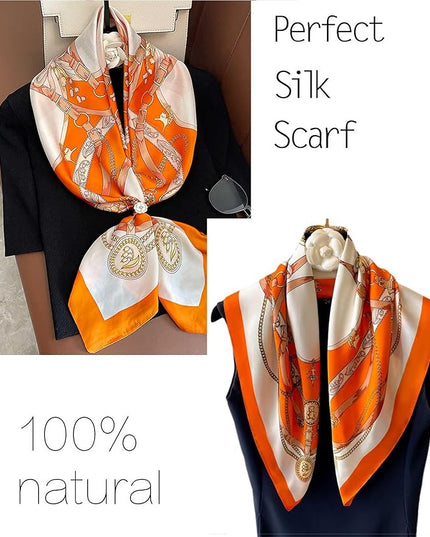 kcctoo 27.5" Mulberry Silk Feeling Head Scarf Women's Fashion Square Neck Satin Scarfs for Bag Hair Scarves Gift