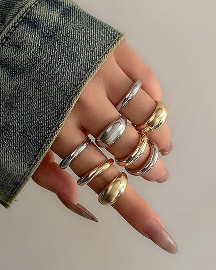 Chunky Rings for Women Adjustable Thick Rings Set Trendy Statement Stackable Ring for Women Chunky Jewlery Irregular Dome Flower Finger Knkuckle Thumb Ring