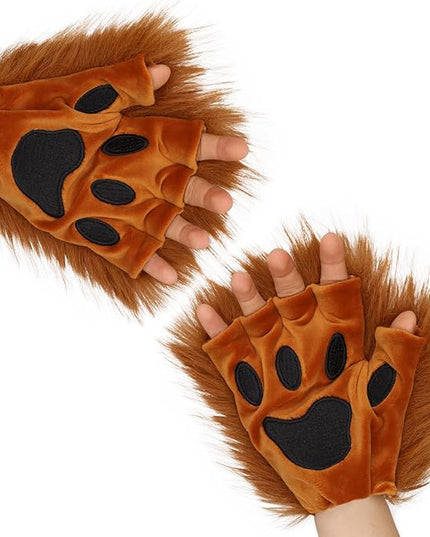 HAOAN Wolf Paw Gloves Faux Fur Cat Fingerless Mittens Winter Warm Cosplay Halloween Fancy Party Costume Accessories
