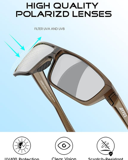ATTCL Polarized Sunglasses Men for Fishing: UV Protection Lightweight TR90 Sports Wrap Sun Glasses Driving Golf Running