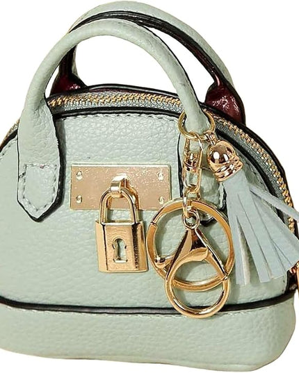Plinvo Cute Genuine Leather Keychain Coin Purse for Women with Tassels Mini Change Pouch Brown (Green)