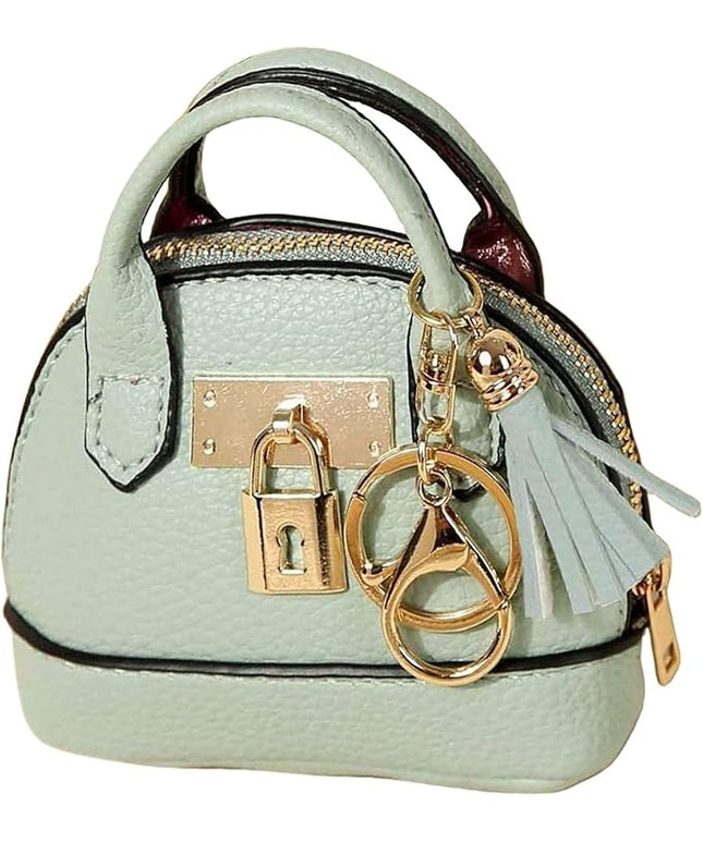Plinvo Cute Genuine Leather Keychain Coin Purse for Women with Tassels Mini Change Pouch Brown (Green)
