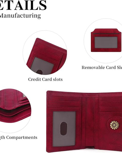 Blucoay Womens Wallet,RFID Blocking Wallet Women Soft Leather Bifold Small Wallets For Women Card Holder With Removable ID Window(red)