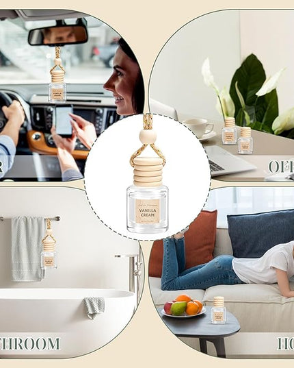 AROIC Hanging Car Air Freshener, 6 Pack Vanilla Cream Long Lasting & Refillable Air Freshener, Natural Plant Essential Oil Fragrance Aromatherapy Diffuser, Car Accessories Interior Set for Women & Men