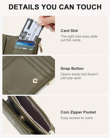 BOSTANTEN Wallet Women Small Leather RFID Blocking Credit Card Holder Slim Bifold Wallet with Zipper Pocket Green