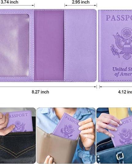 Passport and Vaccine Card Holder Cover Combo, Passport Case /Wallet with Vaccine Card Slot for Women and Men(AL-Purple)