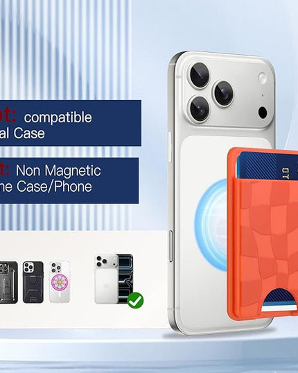 Stronger Magnetic Card Slot Wallet for iPhone 17/16/15/14/13/12 Series (Not for 13/12 Mini), Checkered Pattern Hard Card Holder Fit 3 Cards Compatible with Magsafe Accessories, Orange
