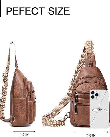 Sling Bag for Women Crossbody Bags Fanny Packs Over Shoulder Bag Sling Purse Backpack Vegan Leather Travel Brown