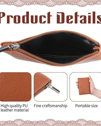 4PCS Leather Zipper Coin Purse, Small Coin Purses, Mini Coins Pocket Pouch, Change Holder for Women, Small Pouch Change Purse Coins Bag for Men Women Headset Credit Card ID Key Lipstick