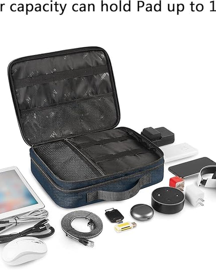MATEIN Cord Organizer Travel for Men, Large Travel Accessories Changer Case for Cables, Cell Phone and Tablet (Up to 12.9inch), Portable Double Layers Cable Organizer Box, Navy Blue, Tech Gifts