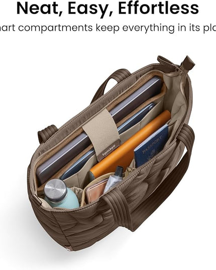 tomtoc 14-inch Puffy Laptop Tote Bag for Women 10L, Lightweight Puffer Work Tote with Padded Device Compartment for 13/14-inch MacBook Laptop, Organized Work Bag for Office, Business, Daily Essentials