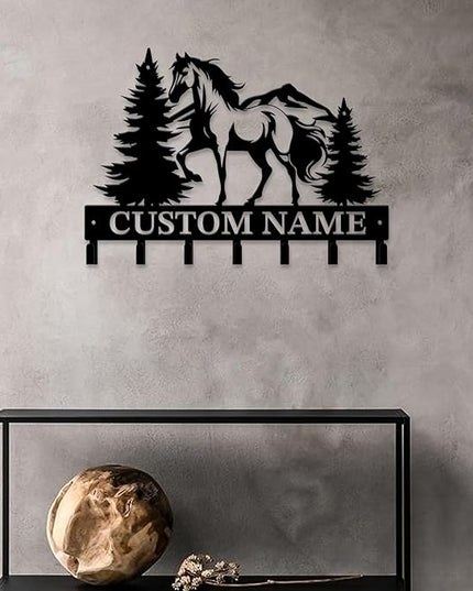 Personalized Custom Name Farm Horse Wall Key Hooks,Metal Horse Art Clothes Hooks,Metal Horse Wall Home Storage Decorative,For Front Door, Hallway, Kitchen, Bedroom,Keys,Hats (Style K)
