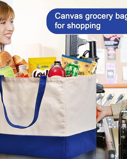 Canvas Reusable Grocery Bags Heavy Duty, 8.3 gal Foldable Large Tote Bag with Handles, Holds 60 lbs Canvas Shopping Bags, 1 Pack
