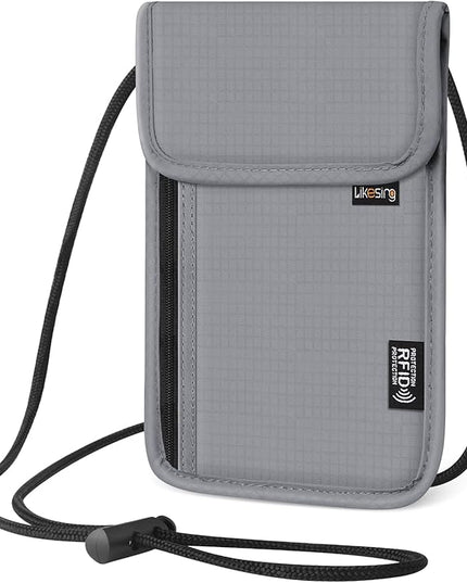 5.5" L x 7.9" W Travel Neck Wallet, RFID Blocking Passport Holder for Travel Women Men, Security Lightweight Travel Wallet, Neck Passport Pouch Gifts for Traveling(Light Grey)