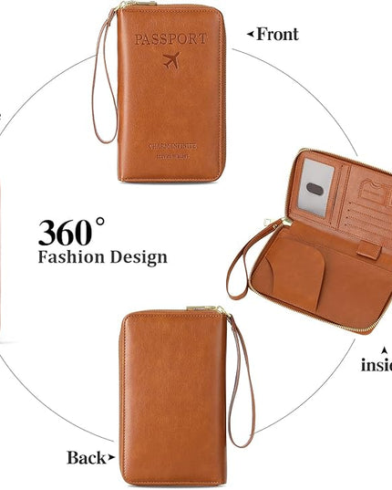 Leather RFID Blocking Passport Holder Travel Wallet, Passport Cover/Travel Wallet for Women/Men with
