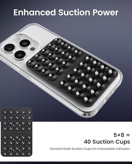 2PCS Silicone Suction Cup Phone Case Mount Double Sided, Hands-Free Phone Accessories Holder for Selfies and Videos, Silicon Sticky Phone Grip for iPhone and Android, Transparent&Black